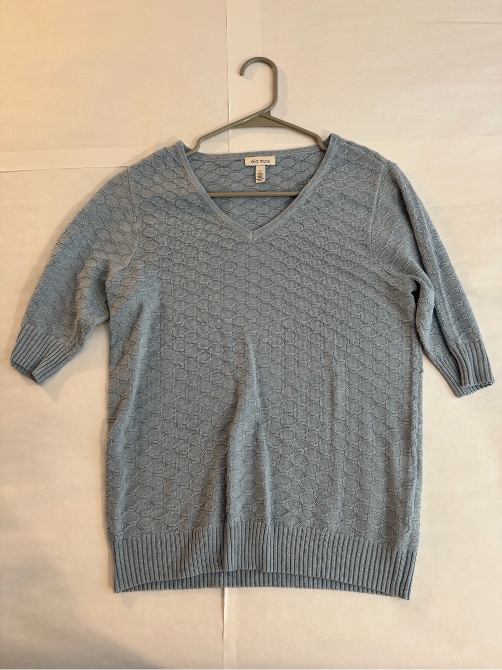 Ella Moss Powder Blue V-Neck Textured Knit Sweater